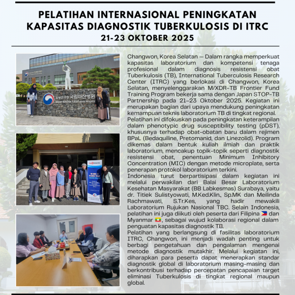 Pelatihan Internasional Peningkatan Kapasitas Diagnostik Tuberkulosis di ITRC, Korea Selatan